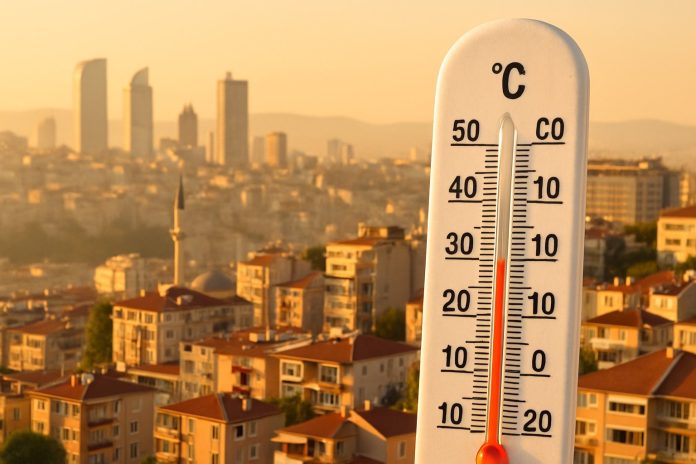 Gaziantep şehir silüeti termometre ile sıcak yaz havası
